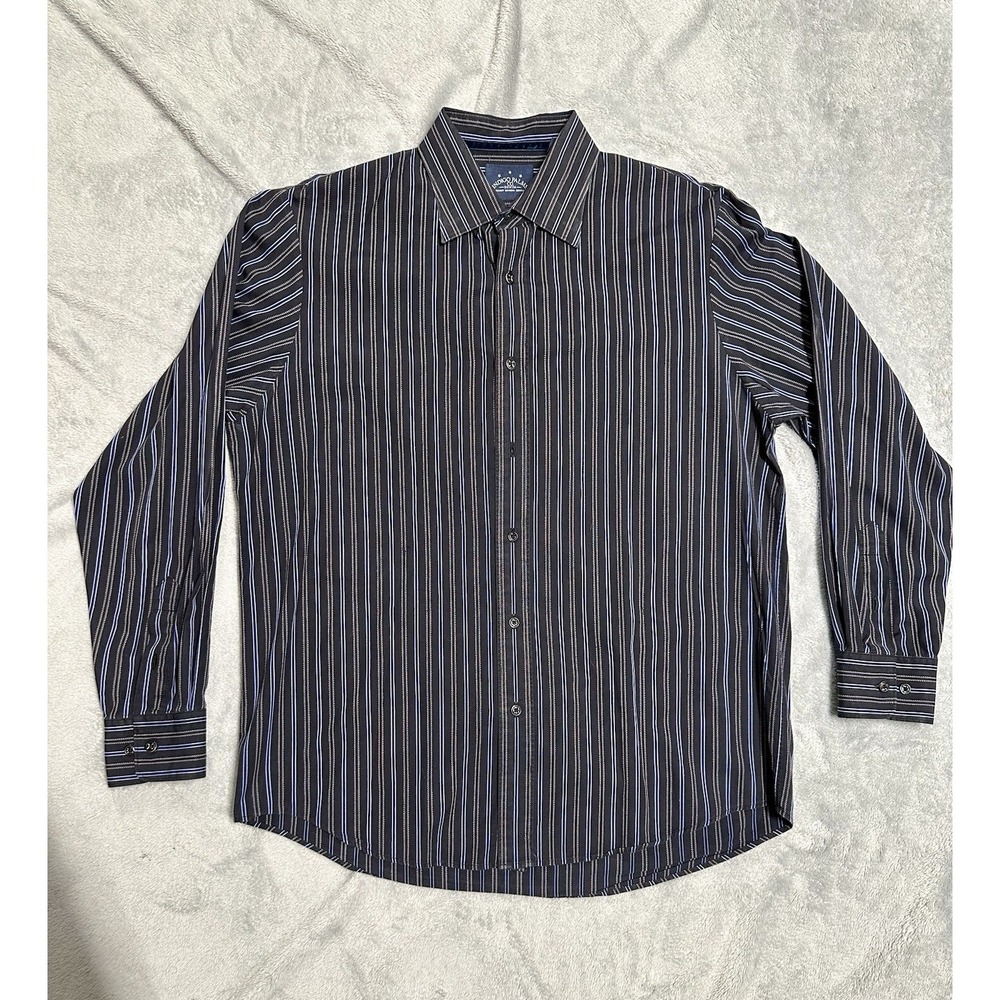 Tommy Bahama Large Black Striped Long Sleeve Button Down Shirt Blue & White Mens